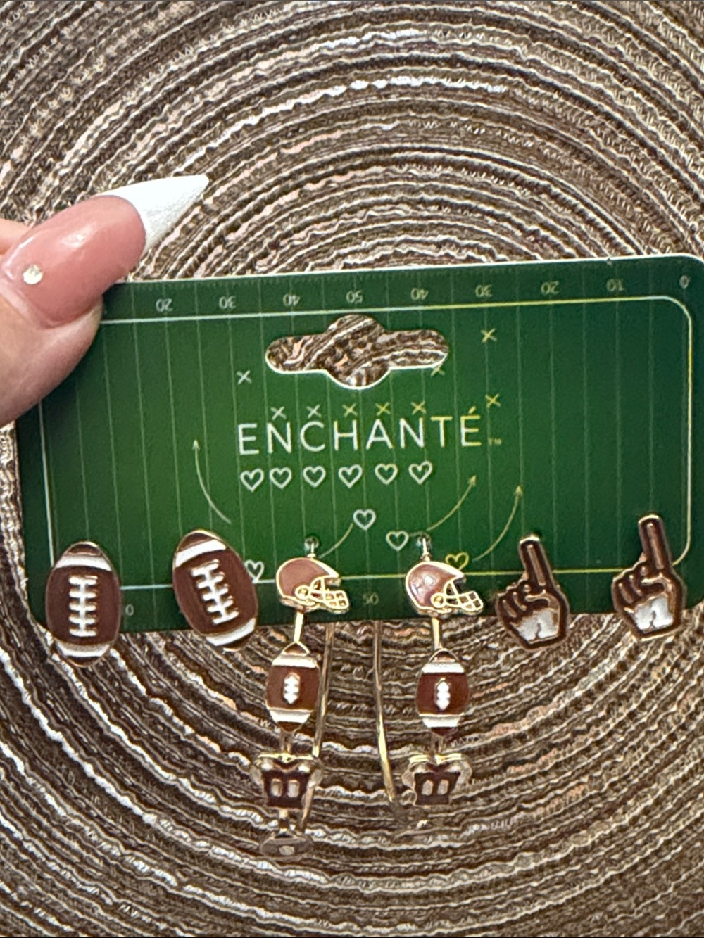 Women's Gold-Tone Football Stud & Hoop Earring Set - Brown Accents